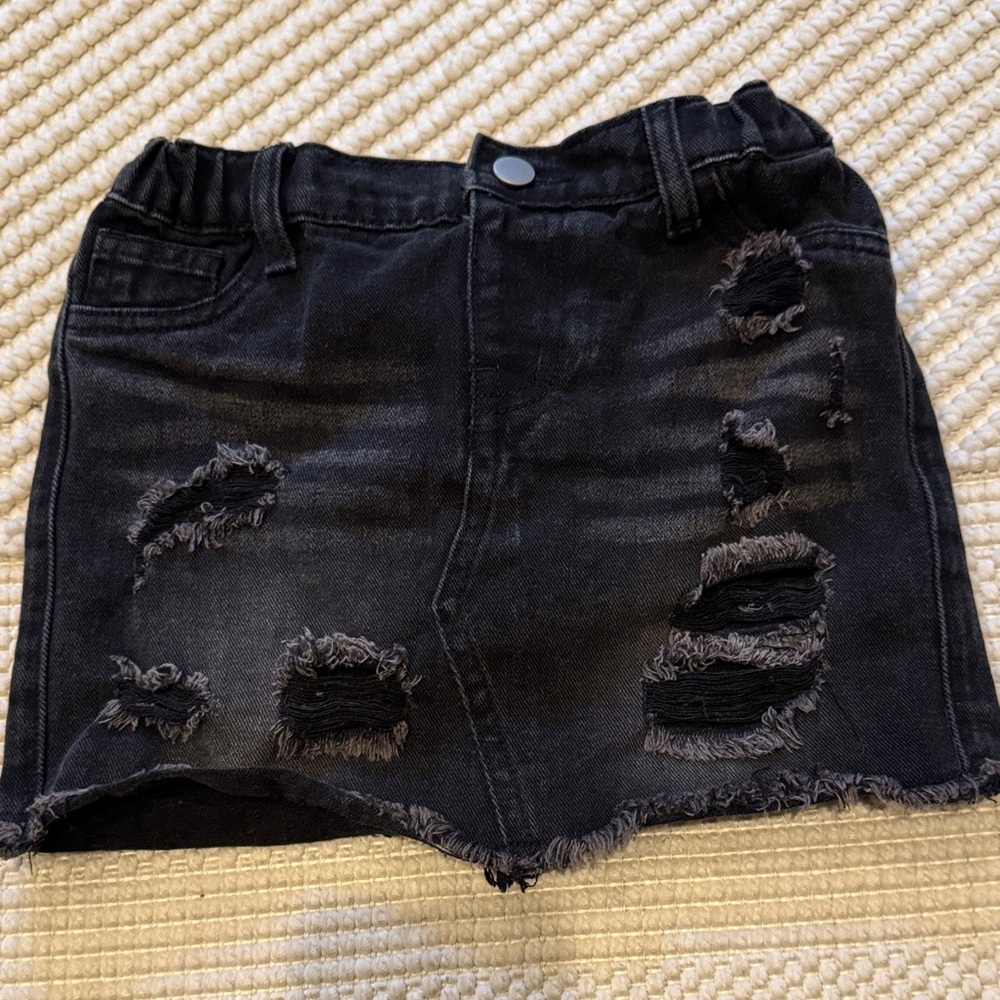 Distressed Black Denim Skirt
